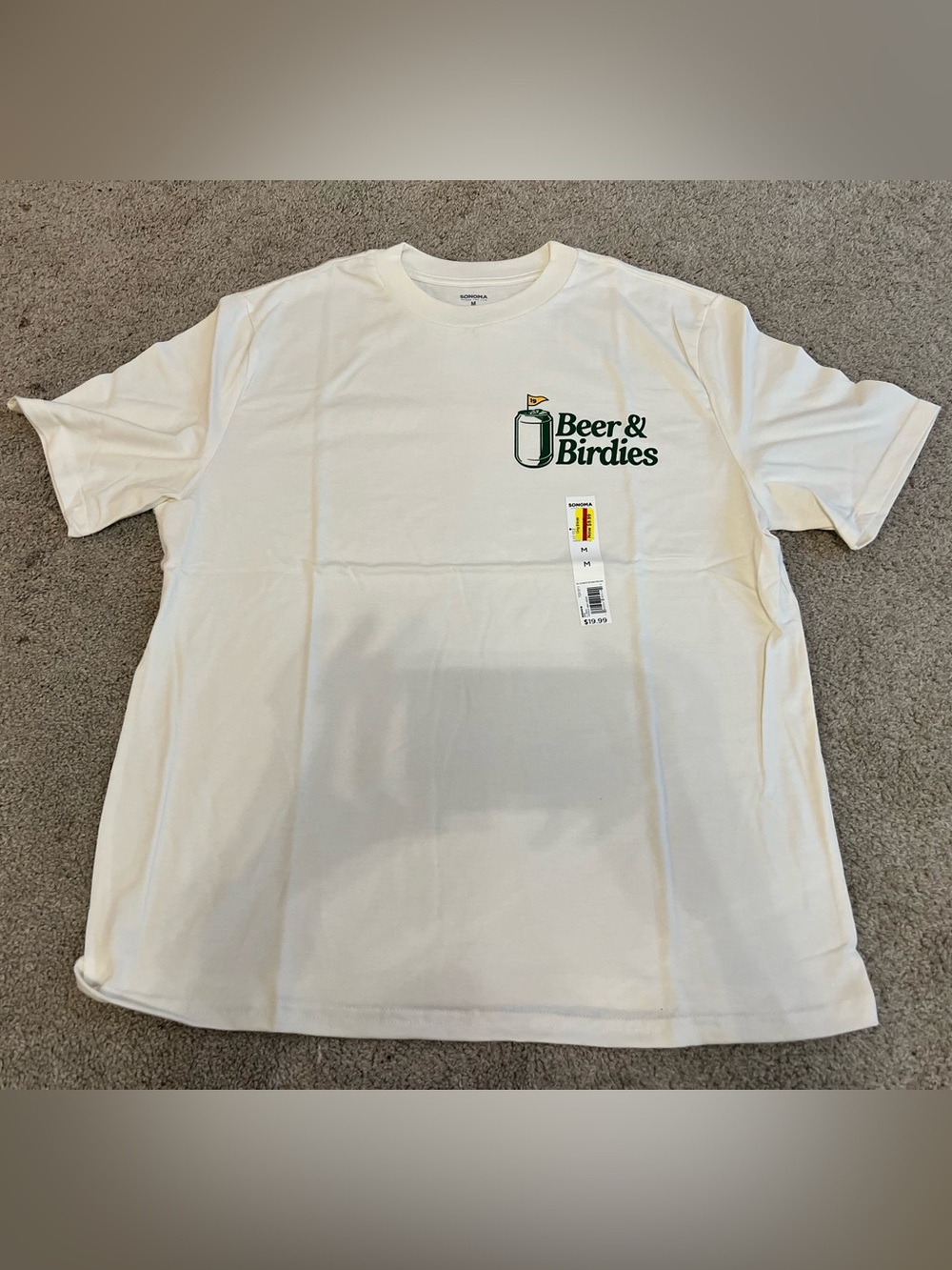 Sonoma White Tee with Green 'Beer & Birdies' Graphic